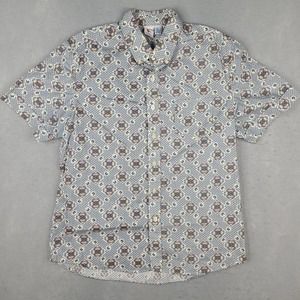Ken LTD Shirt Men's XL White Blue‎ Geometric Button Down Short Sleeve